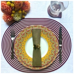 Von Gern Home, Stripe placemats and coasters, Stripe placemat, plum & white