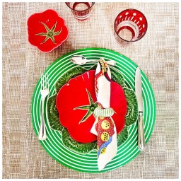 Von Gern Home, Stripe placemats and coasters, Round stripe placemat, green & white