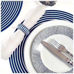 Von Gern Home, Stripe placemats and coasters, Round stripe placemat, navy & white