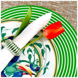 Von Gern Home, Stripe placemats and coasters, Round stripe placemat, green & white