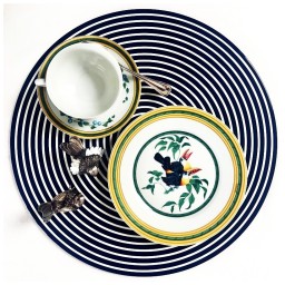 Von Gern Home, Stripe placemats and coasters, Round stripe placemat, navy & white