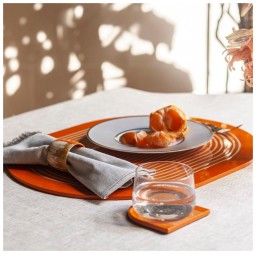 Von Gern Home, Stripe placemats and coasters, Set of 4 stripe coasters, pumpkin & cream