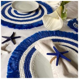 Von Gern Home, Woven, Fringe placemat, blue & white