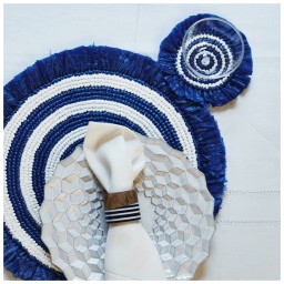 Von Gern Home, Woven, Set of 4 fringe coasters, white & navy