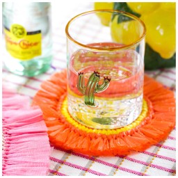 Von Gern Home, Woven, Set of 4 fringe coasters, white & yellow