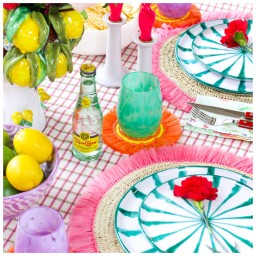 Von Gern Home, Woven, Set of 4 fringe coasters, white & yellow