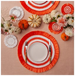 Von Gern Home, Woven, Set of 4 fringe coasters, green & white