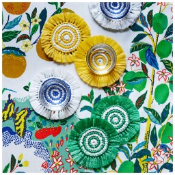 Von Gern Home, Woven, Set of 4 fringe coasters, white & yellow