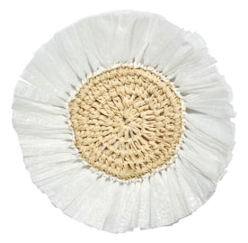 Von Gern Home, Woven, Set of 4 rattan fringe coasters, white