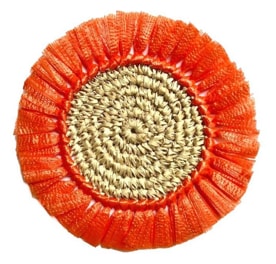 Von Gern Home, Woven, Set of 4 rattan fringe coasters, orange
