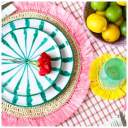 Von Gern Home, Woven, Set of 4 rattan fringe coasters, orange