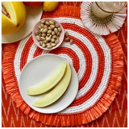 Von Gern Home, Woven, Set of 4 rattan fringe coasters, orange