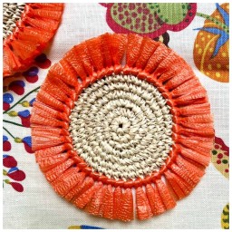 Von Gern Home, Woven, Set of 4 rattan fringe coasters, orange