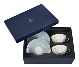 Raynaud, Paradis, Gift box 2 sets tea extra (white cups and turquoise saucers)