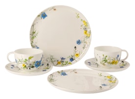 Rosenthal, Brillance Fleurs des Alpes, Set of 2 combi cups with saucers and 2 coupe plates