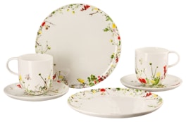 Rosenthal, Brillance Fleurs Sauvages, Set of 2 mugs with coupe saucers and 2 coupe plates