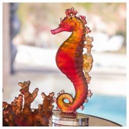 Daum, Mer de Corail sculptures, Amber red seahorse