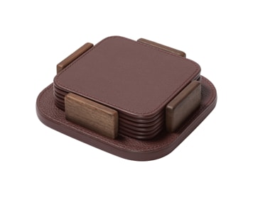 Poltrona Frau, Table accessories, Coaster holder with 6 coasters, burgundy