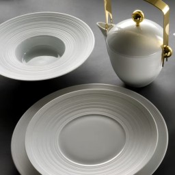 J.L Coquet, Hémisphère White Satin, Flat dish with rim