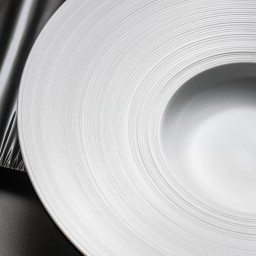 J.L Coquet, Hémisphère White Satin, Flat dish with rim