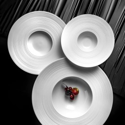 J.L Coquet, Hémisphère White Satin, Flat dish with rim