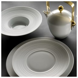 J.L Coquet, Hémisphère White Satin, Soup tureen, stainless steel accessories
