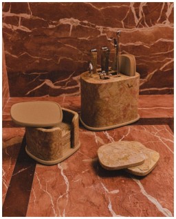 Giobagnara, Maris bar accessories by Kelly Wearstler, Marble coaster holder