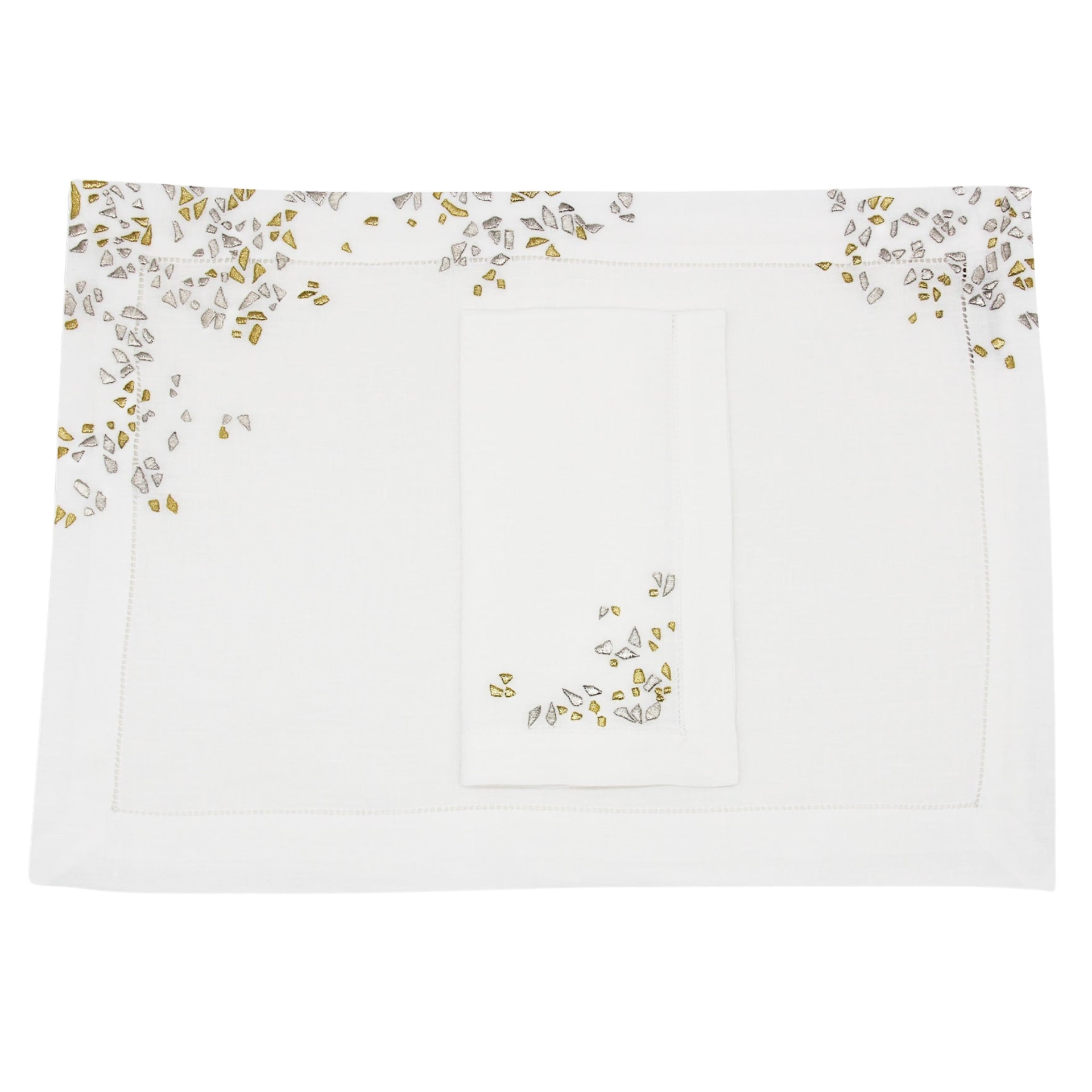 Valombreuse, Fragments table linen, Placemat and napkin set, gold and silver