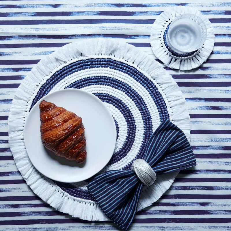 Von Gern Home, Woven, Set of 4 fringe coasters, white