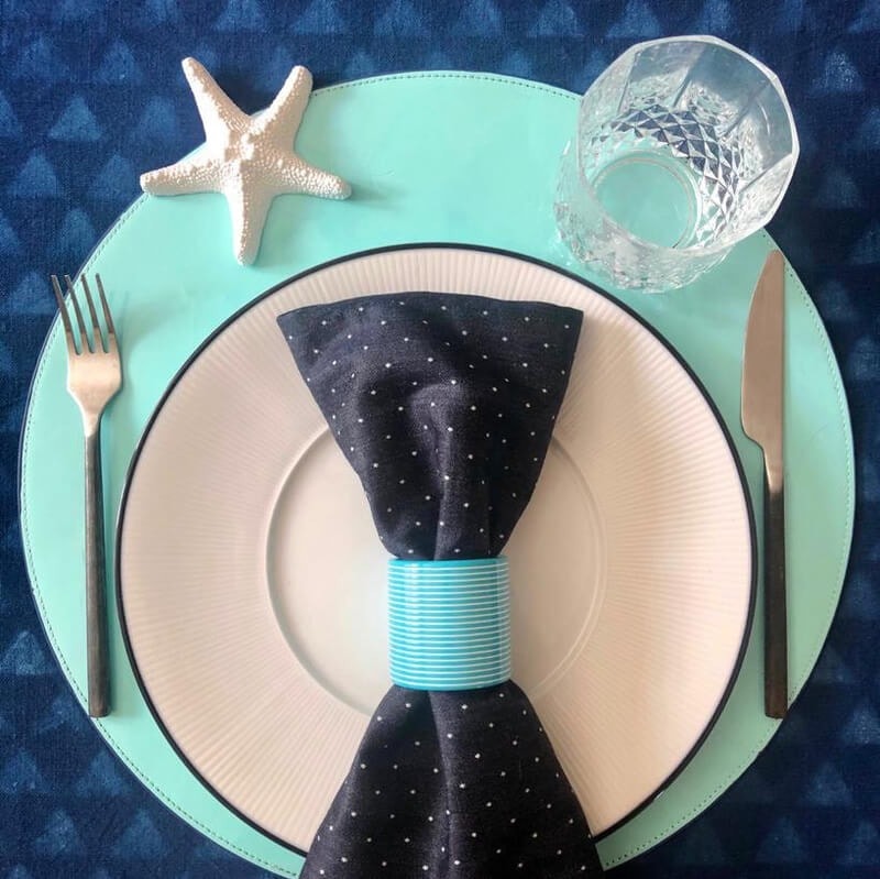 Von Gern Home, Napkin rings, Stripe napkin ring, turquoise & white stripes