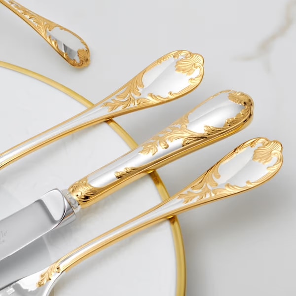 Christofle, Marly, silver plated - gold accent, Salad serving spoon