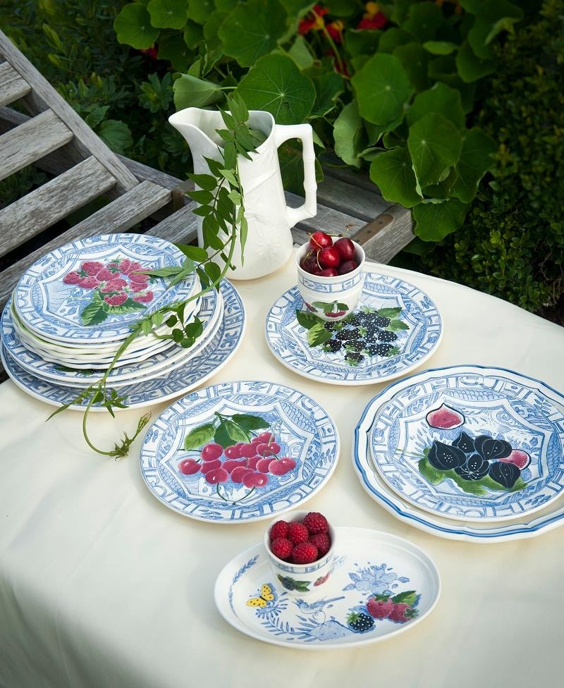 Gien, Oiseau Bleu Fruits, Breakfast cup & saucer, set of 2