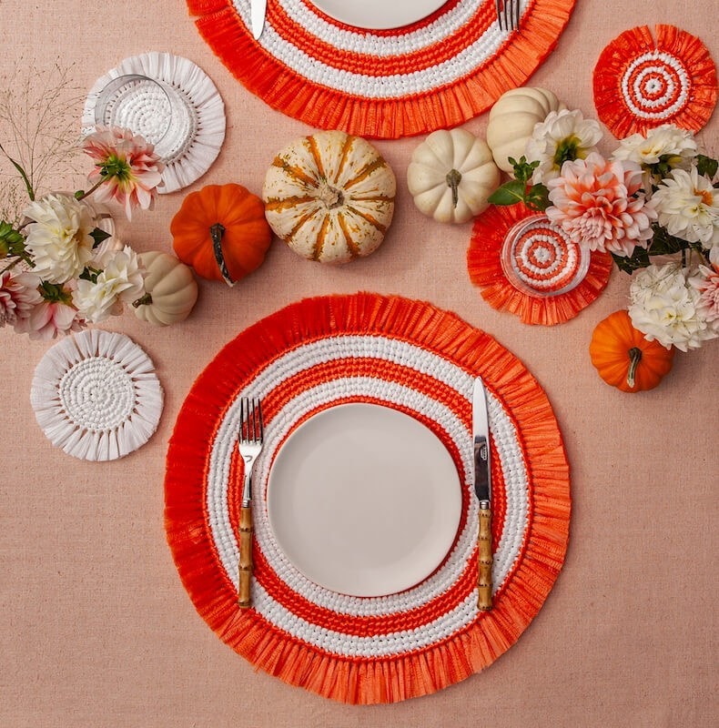 Von Gern Home, Woven, Set of 4 fringe coasters, navy & white