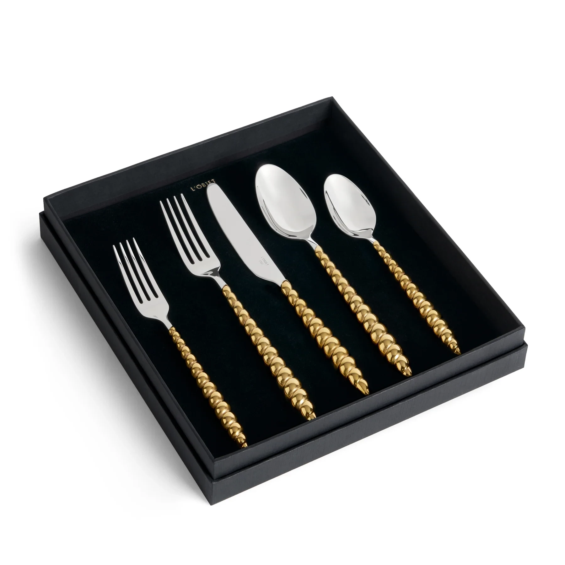 L'Objet, Homeware Collection by Jessica McCormack, Flatware set for 1 person, 5 pieces, gold