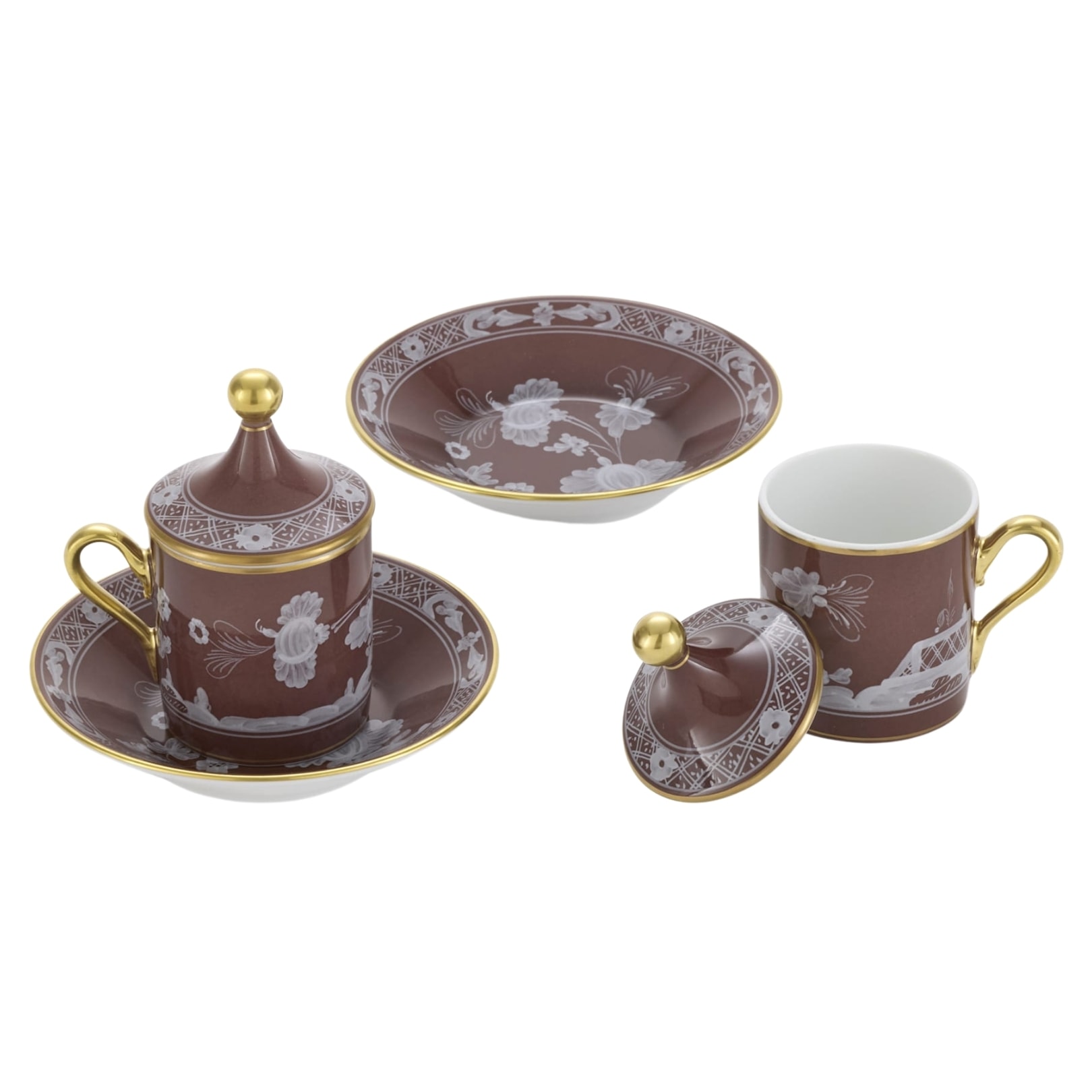 Ginori 1735, Oriente Italiano Castagna & Meringa, Coffee set for 2, castagna