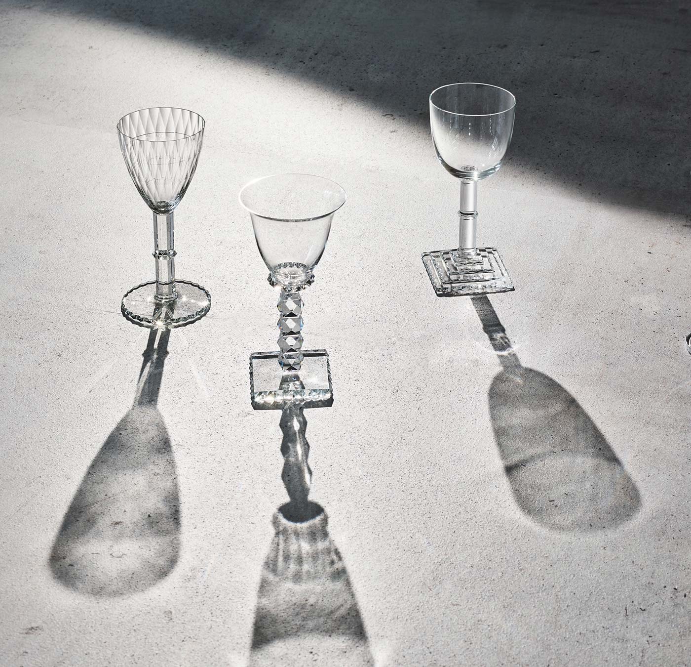 Lobmeyr, Hoffmann Goblets, Stufenschliff Pokal, with square stepped foot