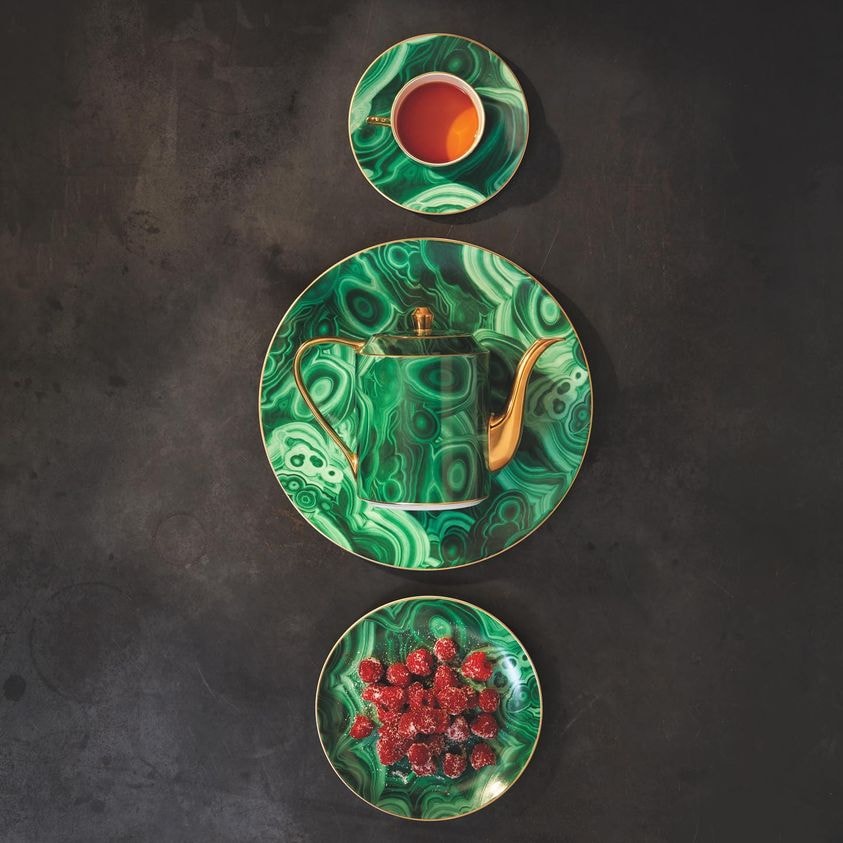 L'Objet, Malachite, Gift box of 2 tea cups and saucers