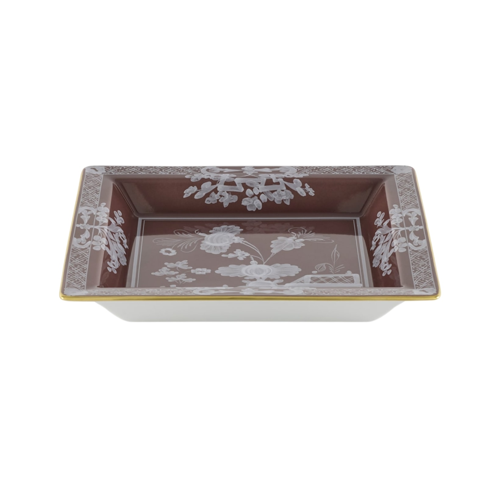 Ginori 1735, Oriente Italiano Castagna & Meringa, Square change tray large, castagna
