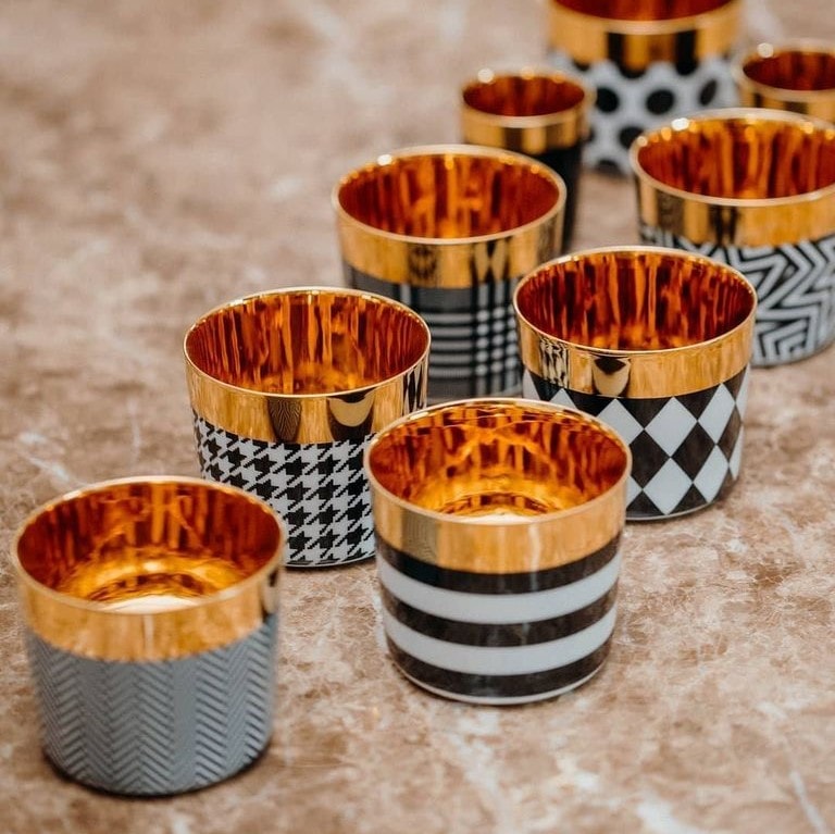 Sieger by Fürstenberg, Champagne goblets, Sip of Gold Ca' d'Oro vertical stripes champagne goblet