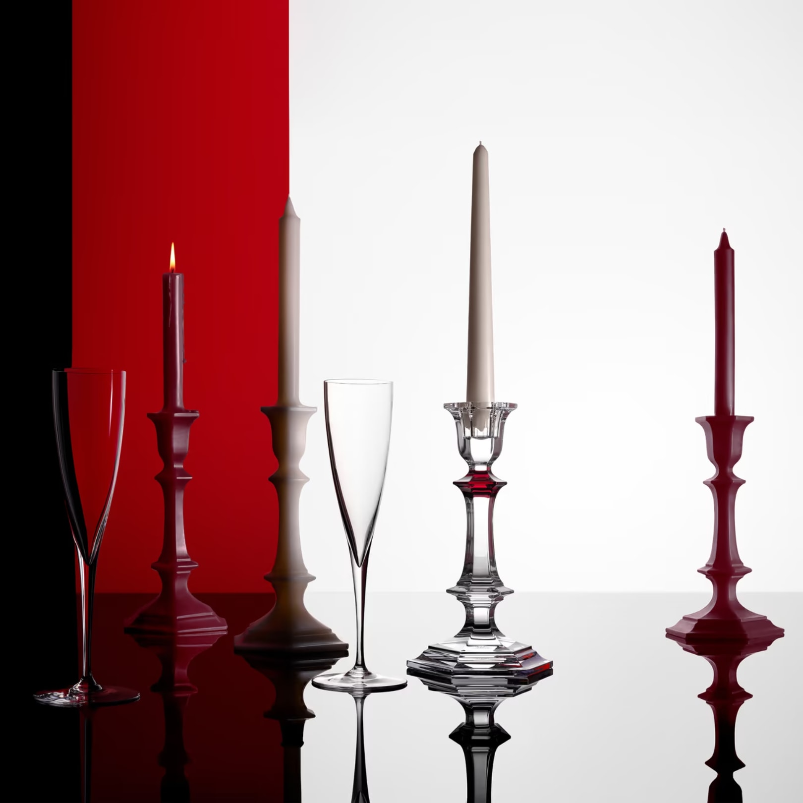Baccarat, Harcourt candles, Candlestick candle, red