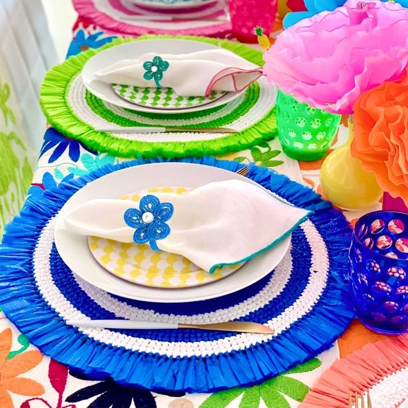 Von Gern Home, Woven, Fringe placemat, lime & white