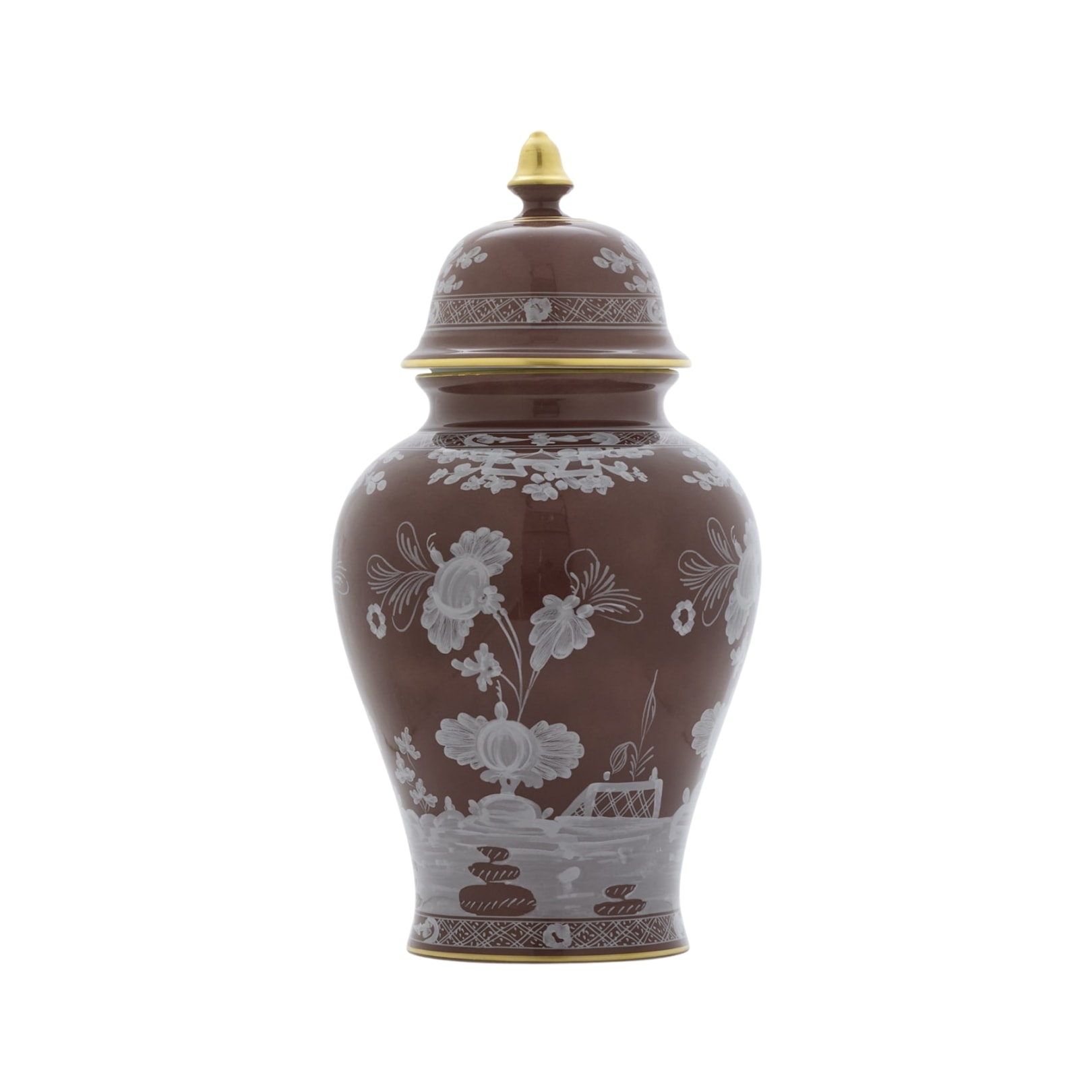Ginori 1735, Oriente Italiano Castagna & Meringa, Potiche vase large, castagna
