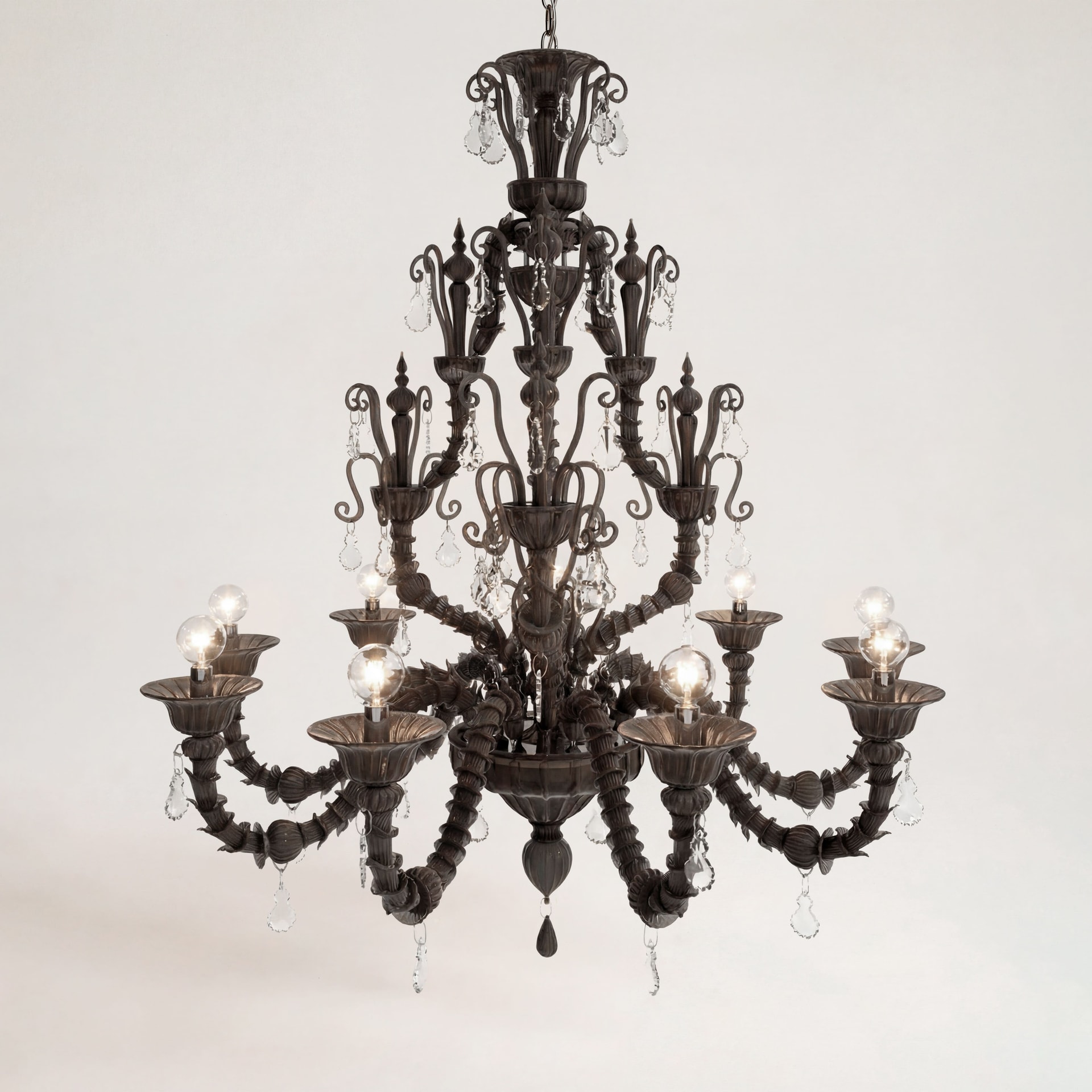 Venini, Art Light, Diamantei chandelier, gold leaf and grey