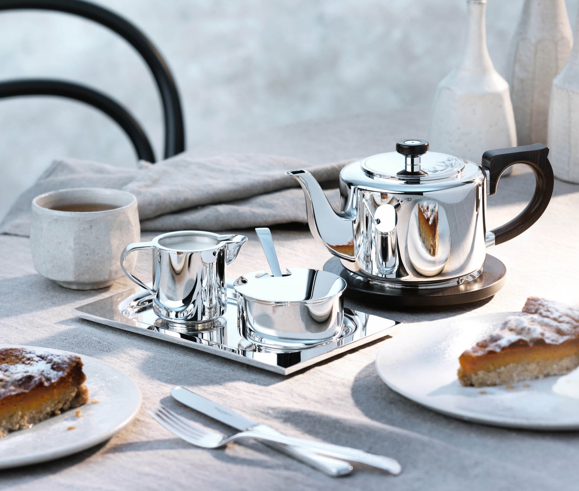 Robbe & Berking, Alta tea and coffee sets, silver plated, Creamer and sugar set 3-pieces