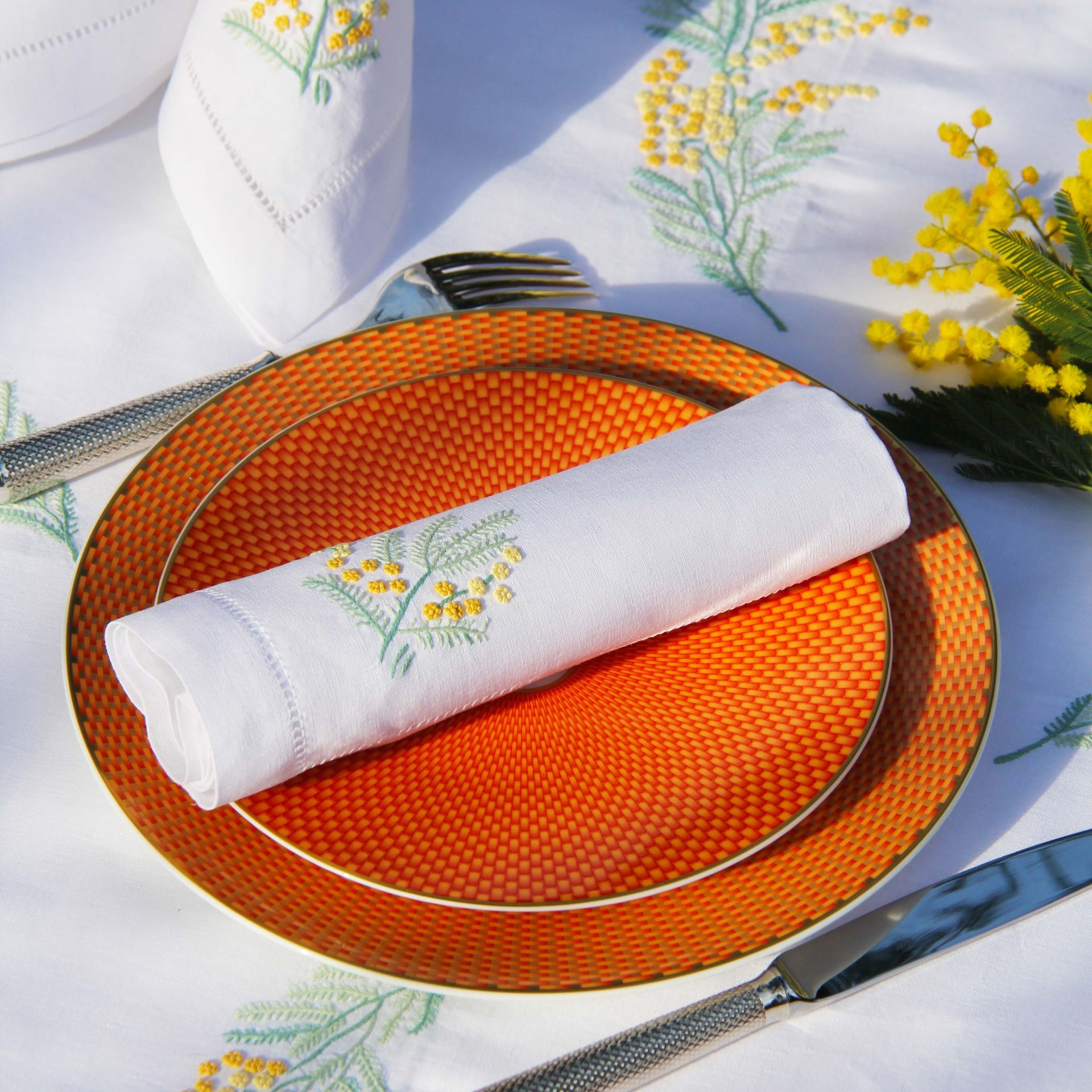 Valombreuse, Mimosa table linen, Placemat and napkin set