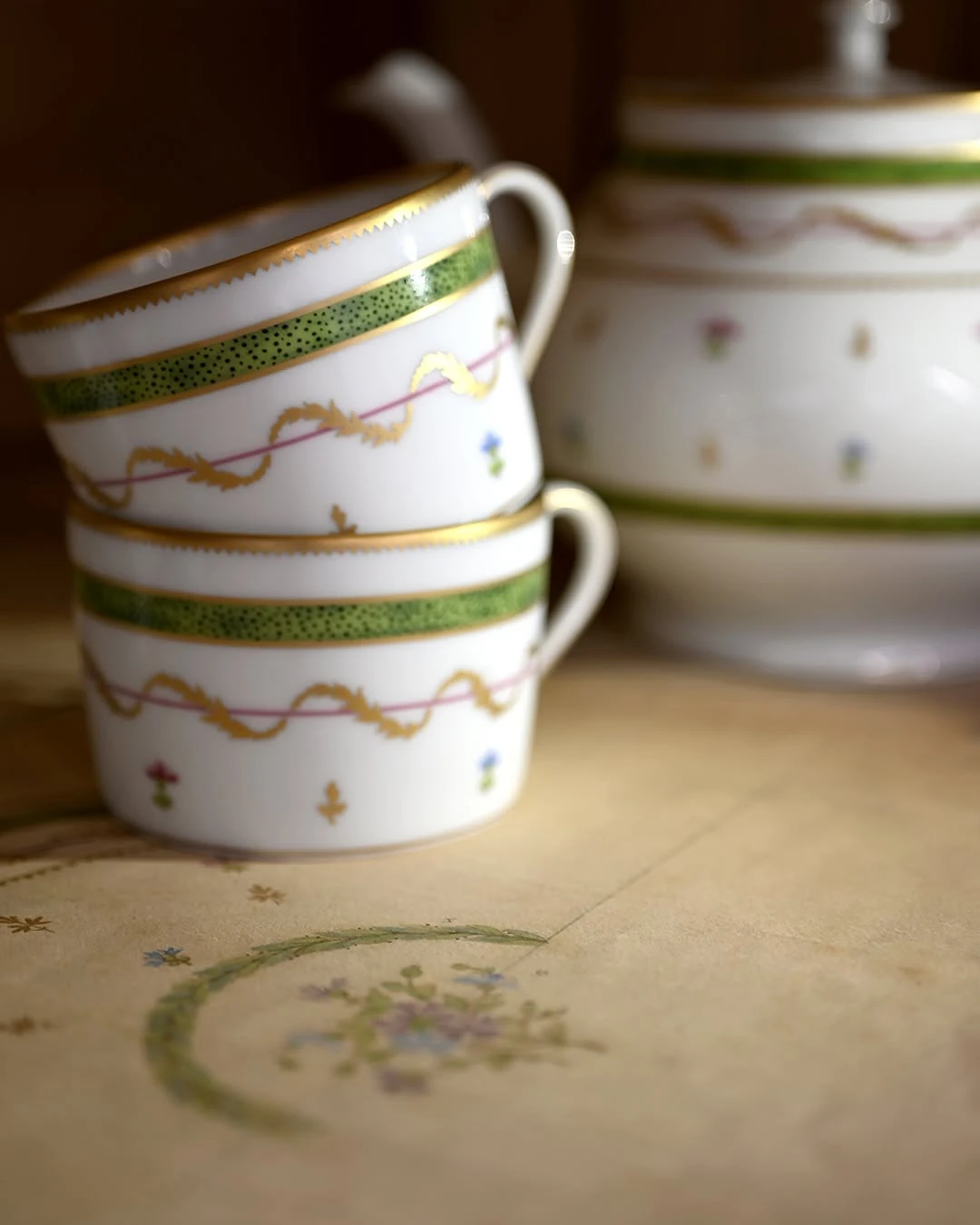 Haviland, Vieux Paris green, Cappuccino cup and saucer