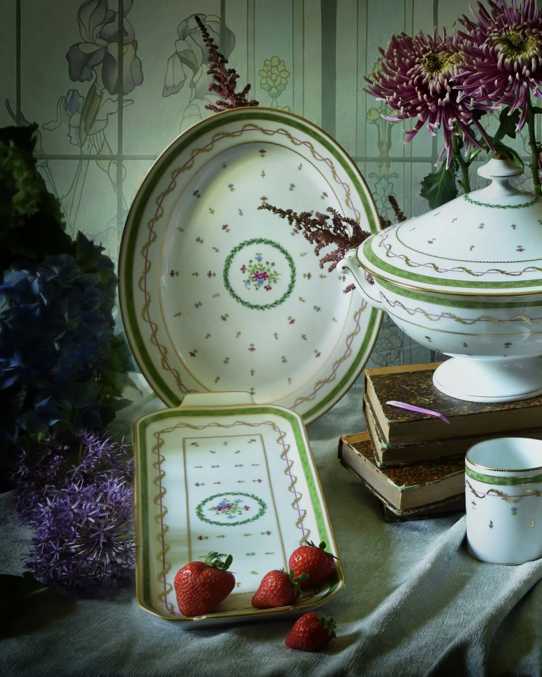 Haviland, Vieux Paris green, Rectangular cake platter