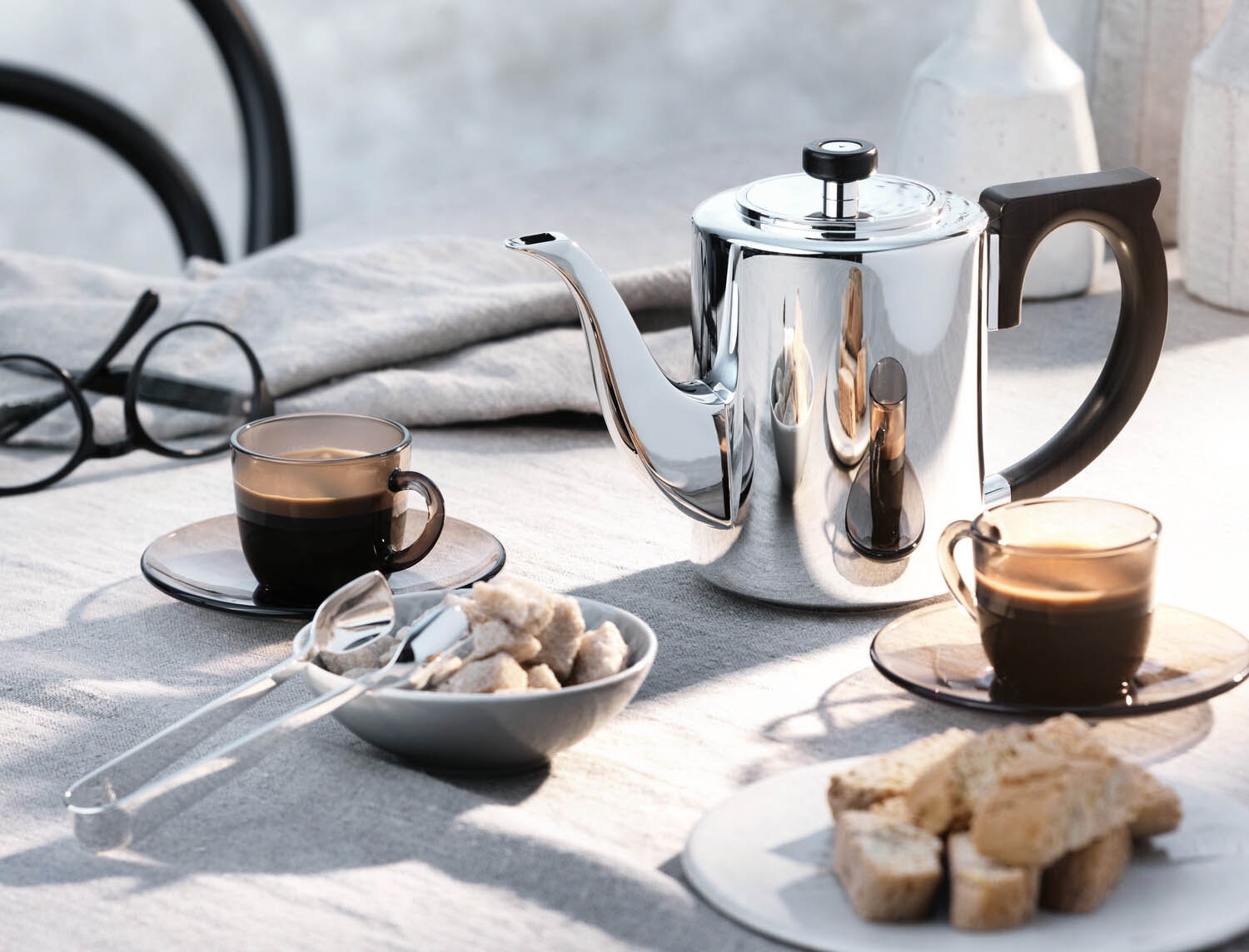 Robbe & Berking, Alta tea and coffee sets, silver plated, Mocha pot