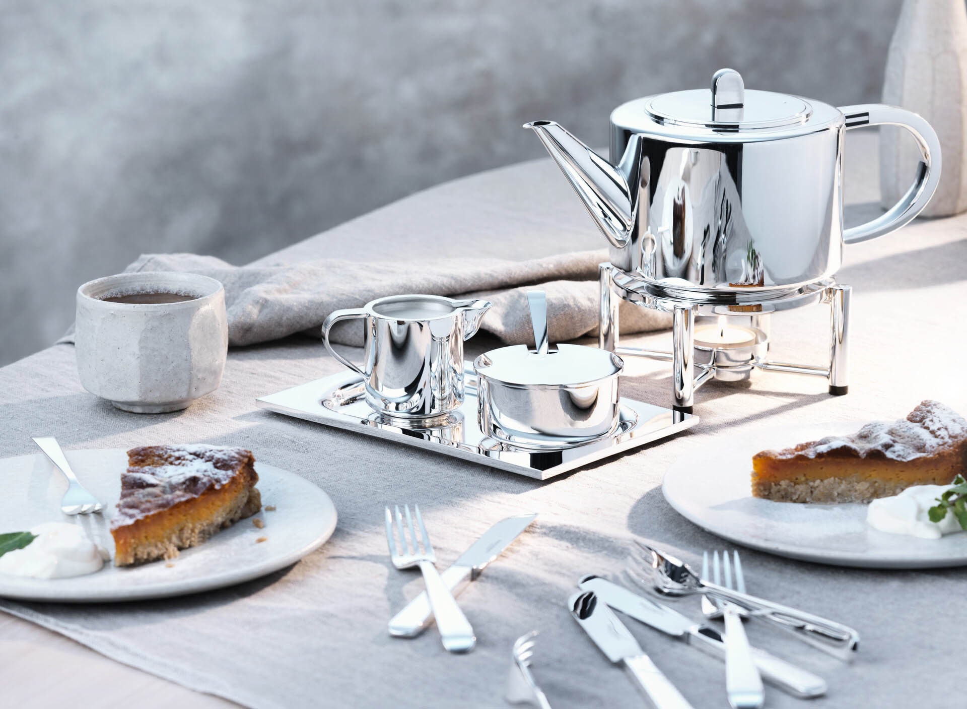 Robbe & Berking, Alta tea and coffee sets, silver plated, Warmer 1 flame