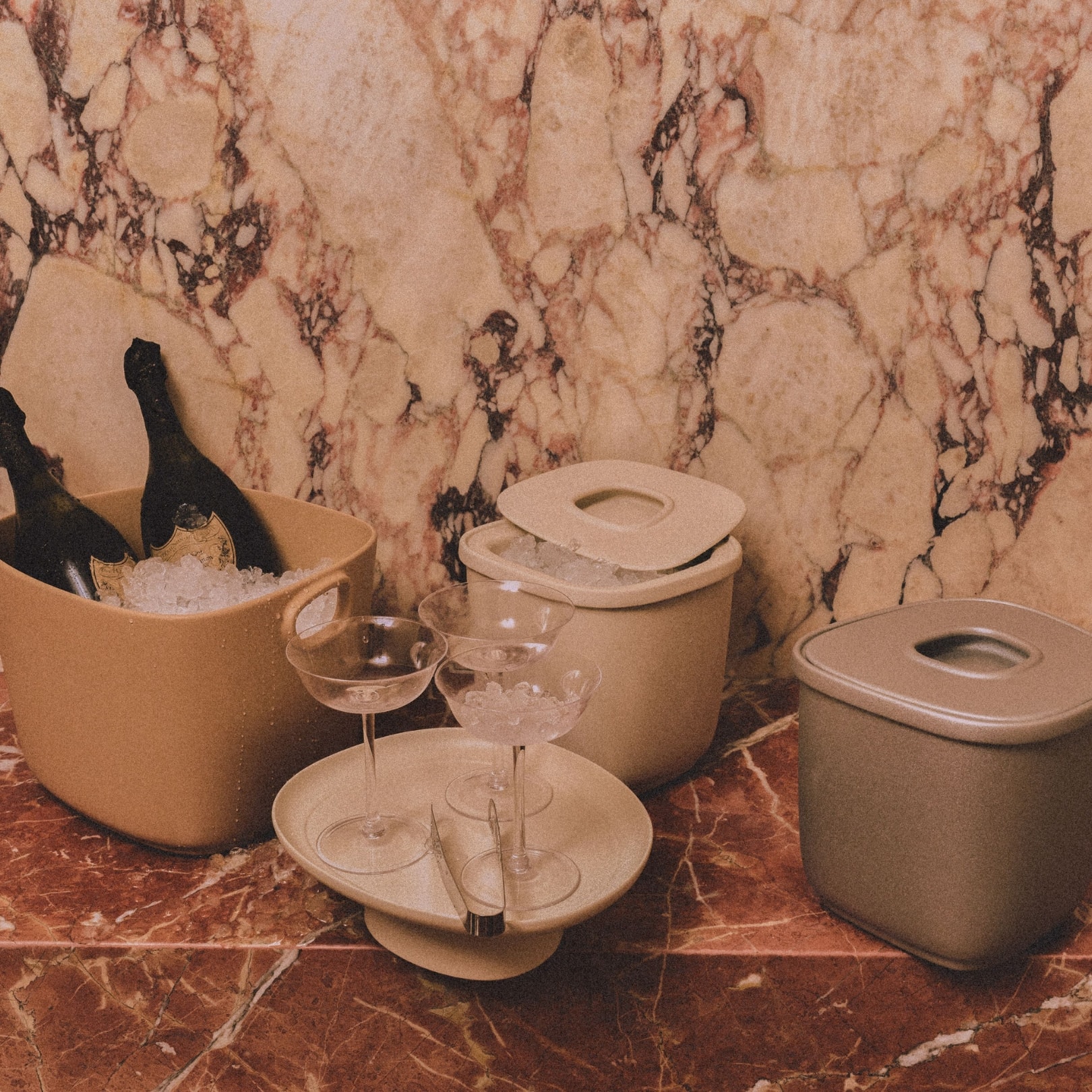 Giobagnara, Maris ice buckets by Kelly Wearstler, Two-three bottles champagne bucket, cypress
